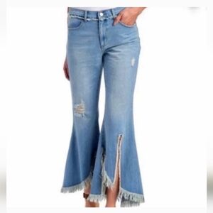 For The Republic Denim Jeans Distressed Flared Fringe Bebefits Festival Boho 10